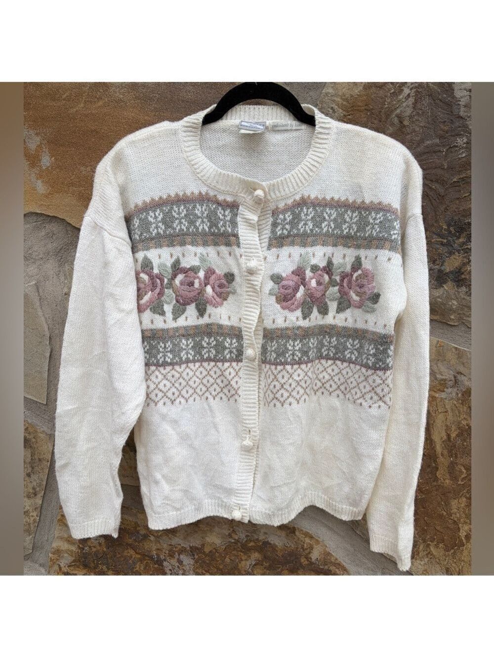 Vintage 80s Jantzen Cottagecore Hand Embroidered Grannycore Cardigan Sweater